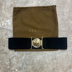 Gucci Black and Gold elastic Belt with Bag